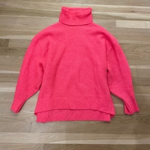 Neon Pink Knit Turtleneck Women’s Sweater